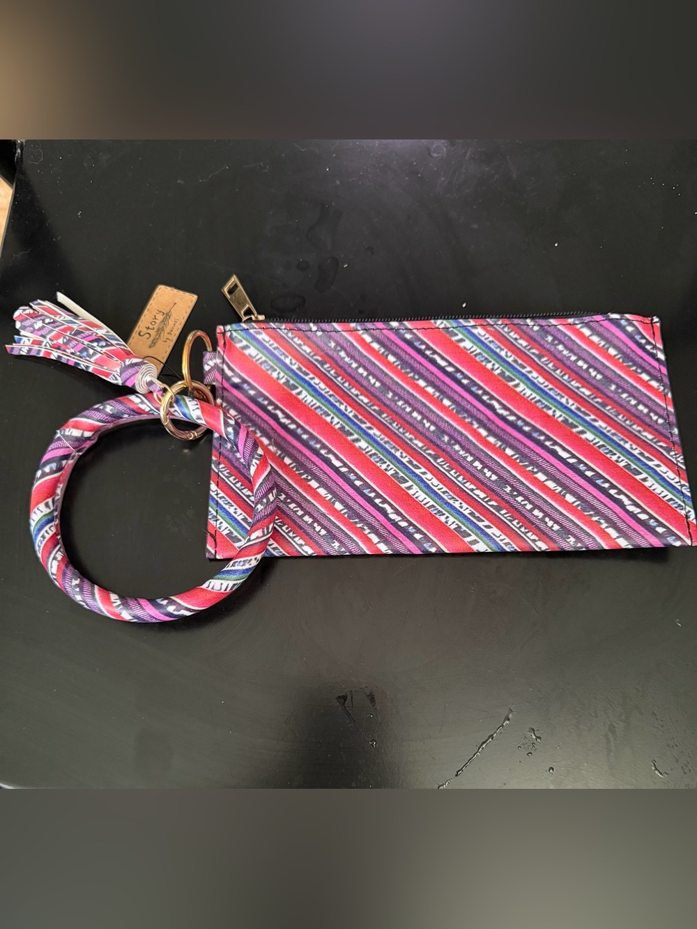 Stoney Clover Lane Pink Purple Striped Wristlet Clutch